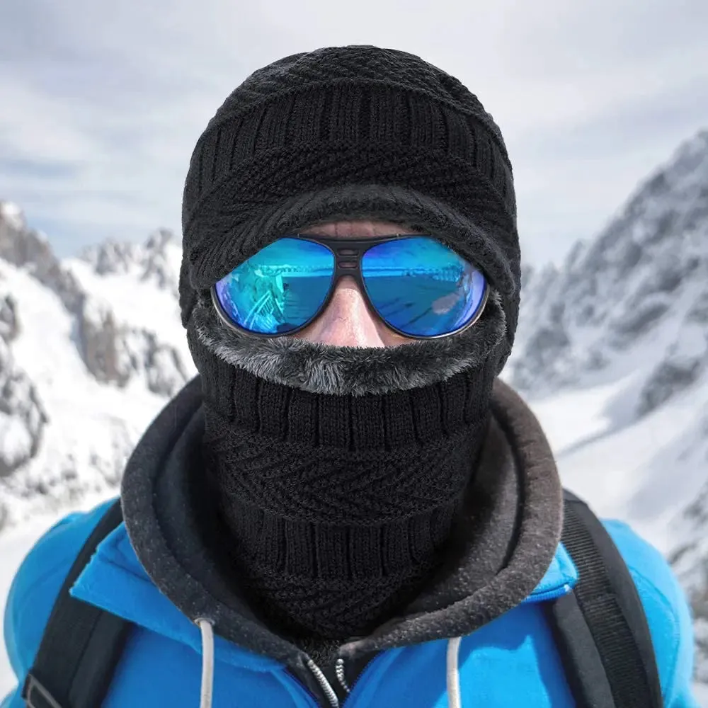 Unisex Wool Scarf Balaclava Mask Bonnet Knitted Beanies Hat