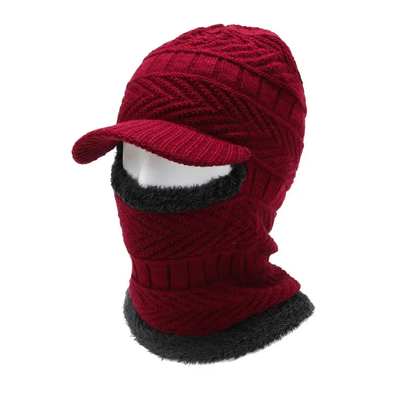 Unisex Wool Scarf Balaclava Mask Bonnet Knitted Beanies Hat
