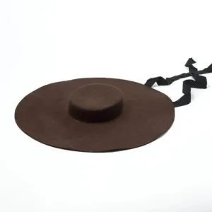 Wide Brim Flat Top Fedora Hat Wool - Coffee