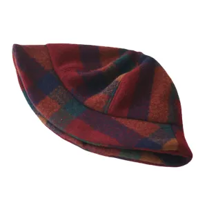 Women Cotton Patchwock Plaids Pattern Vintage Casual Warm Bucket Hat