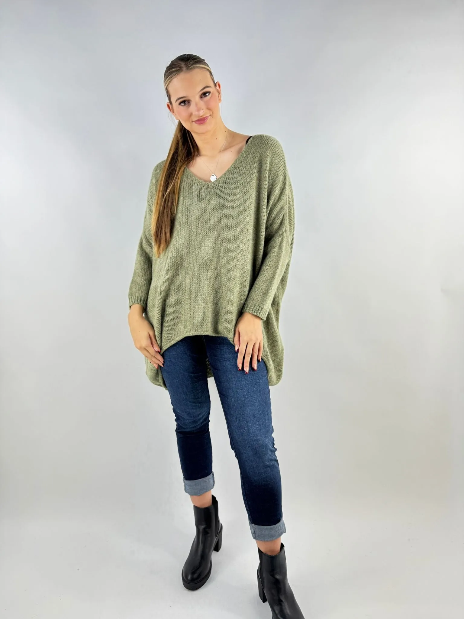 Wool Slouch Knit Jumper High-Low Made in Italy