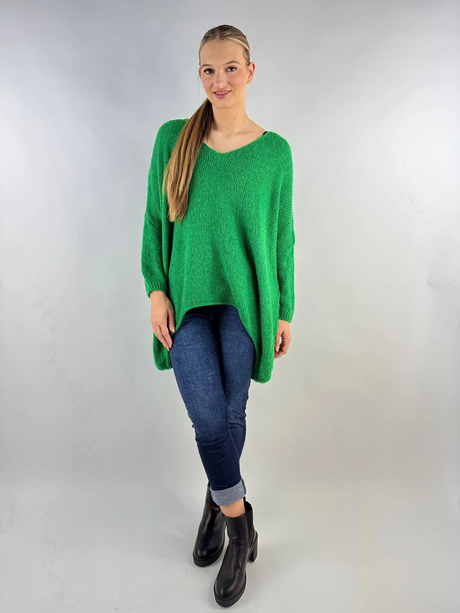 Wool Slouch Knit Jumper High-Low Made in Italy