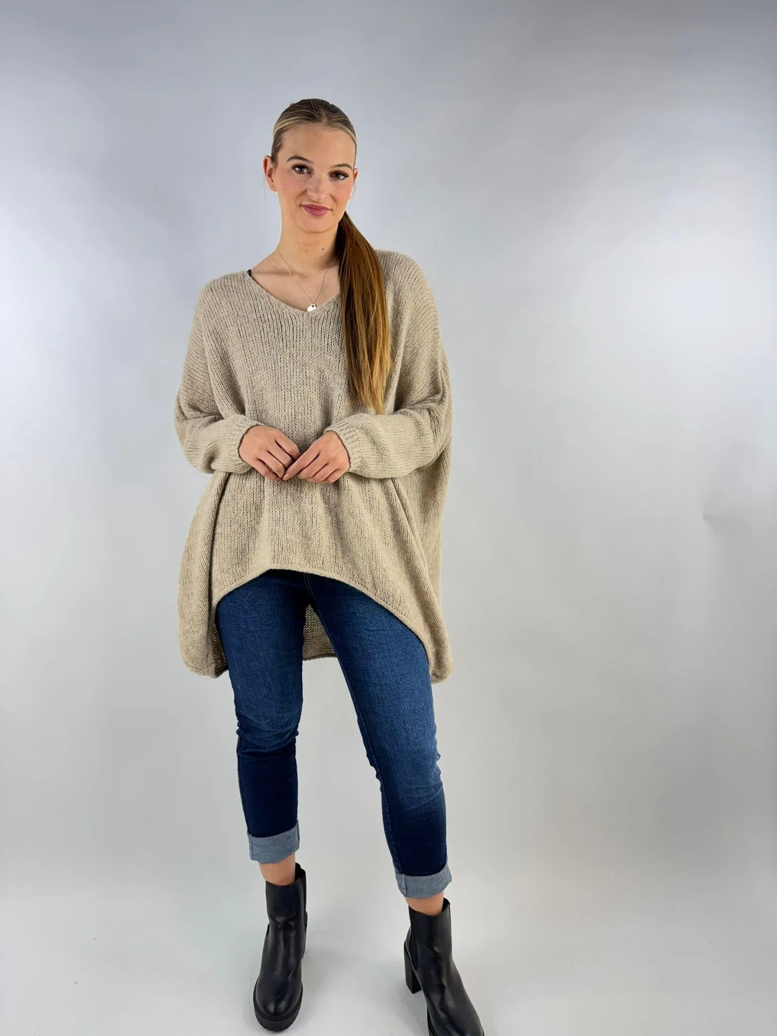 Wool Slouch Knit Jumper High-Low Made in Italy