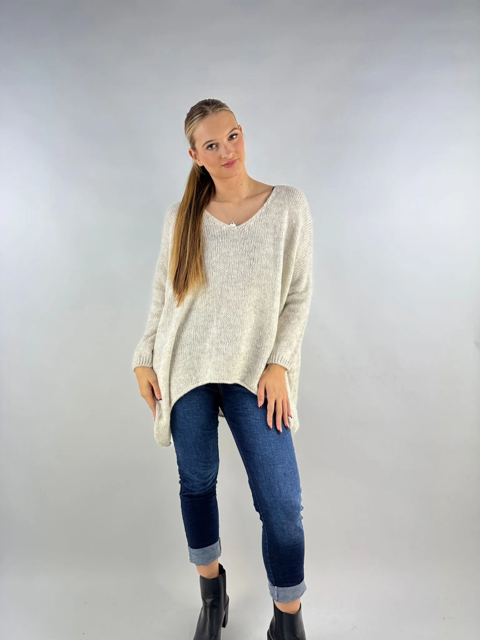 Wool Slouch Knit Jumper High-Low Made in Italy