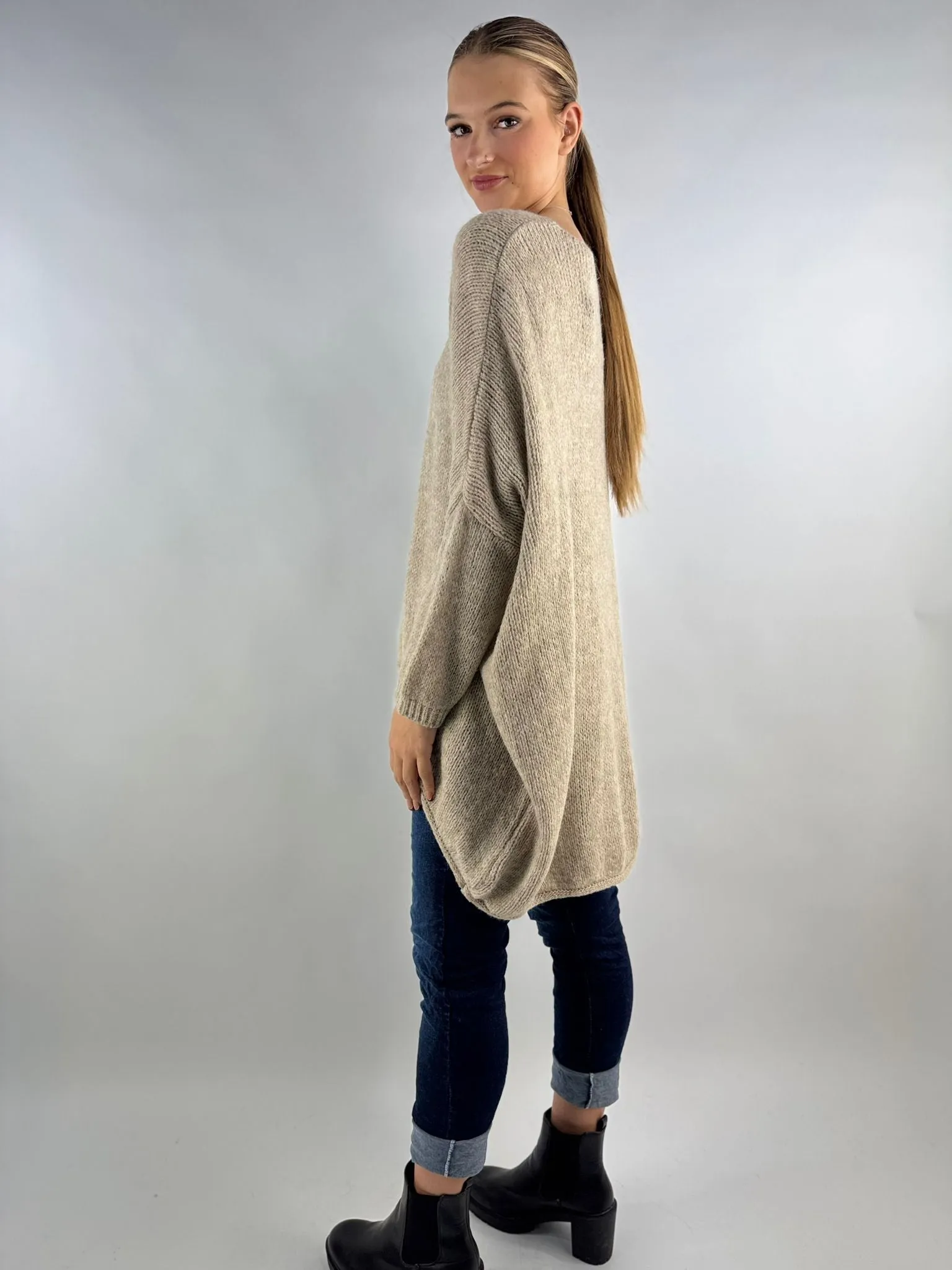 Wool Slouch Knit Jumper High-Low Made in Italy