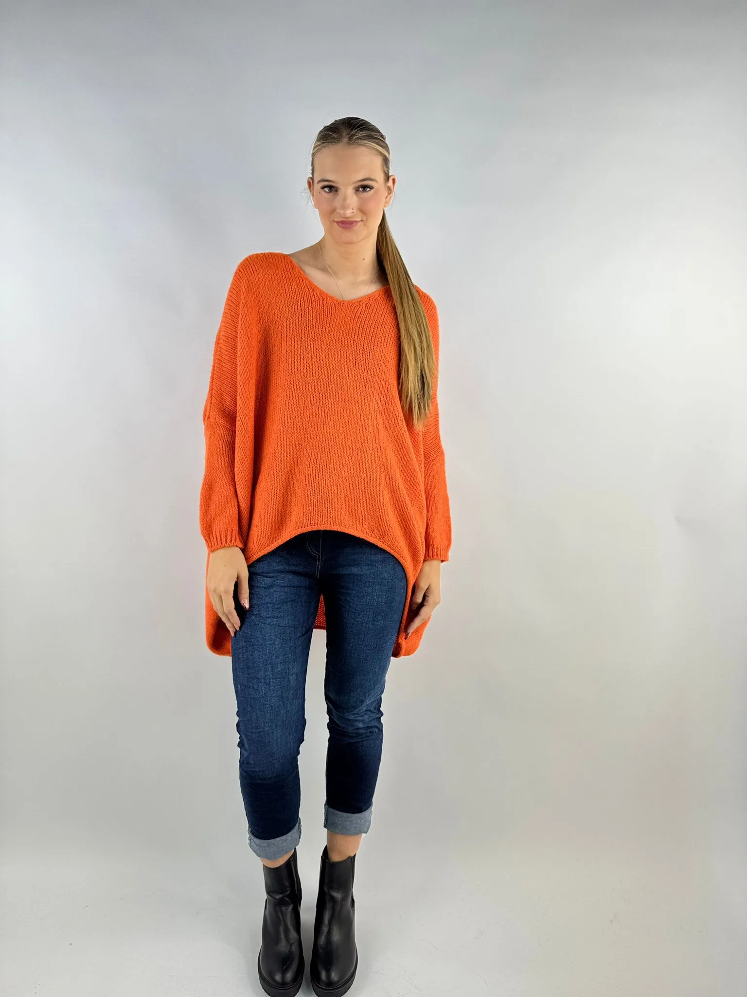 Wool Slouch Knit Jumper High-Low Made in Italy