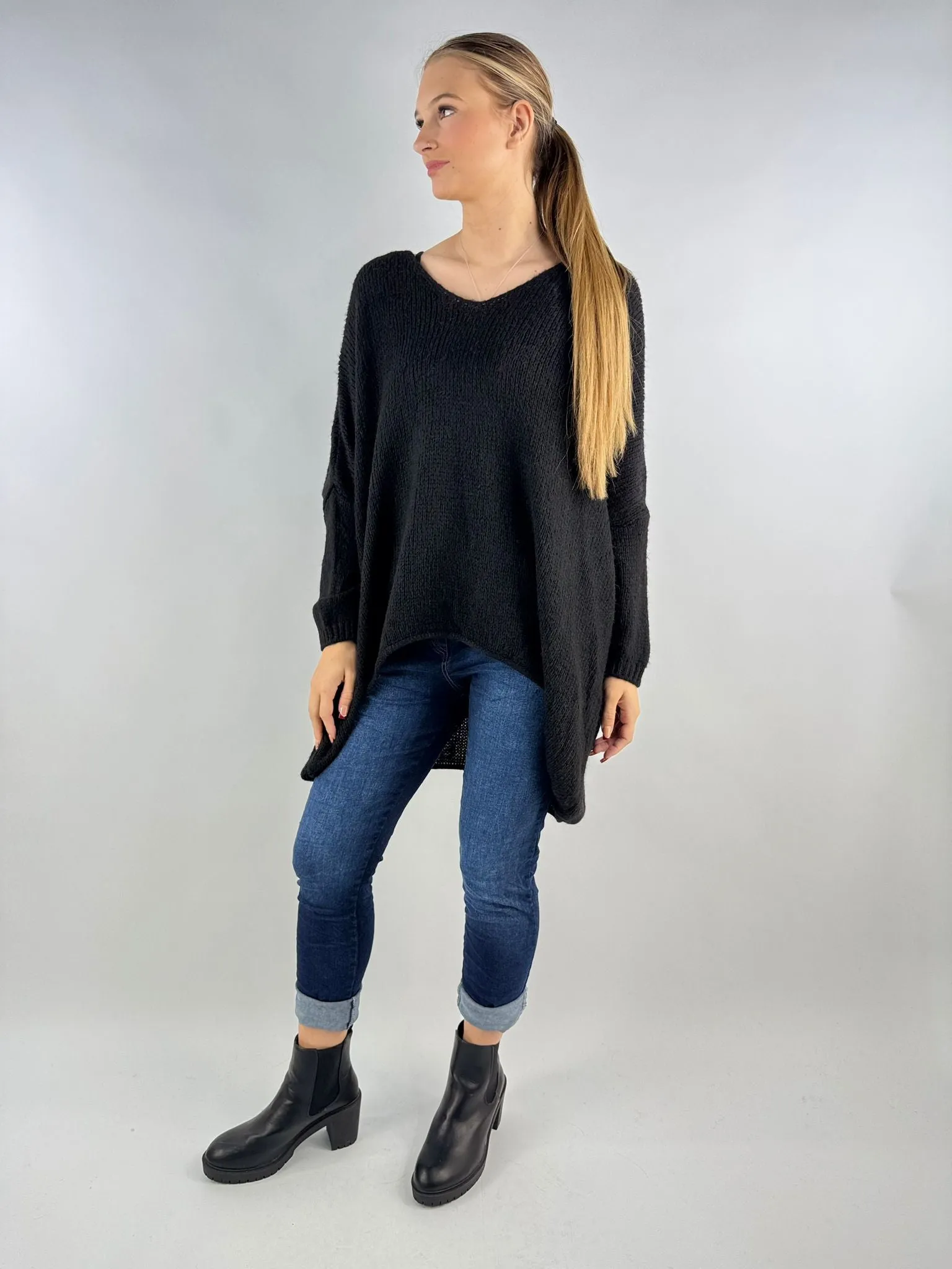 Wool Slouch Knit Jumper High-Low Made in Italy