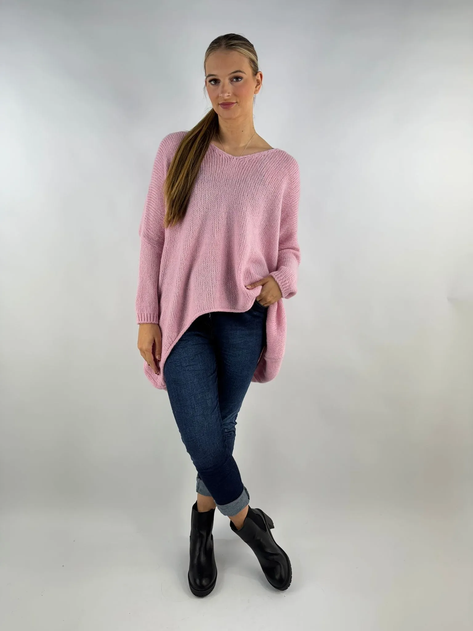 Wool Slouch Knit Jumper High-Low Made in Italy